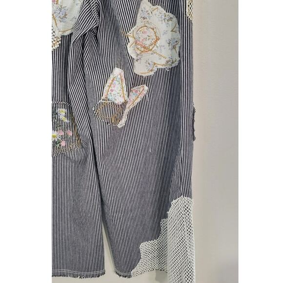 POL Pants Womens Large Black & White Striped Jeans Flower Patchwork Boho NWOT - Picture 5 of 12